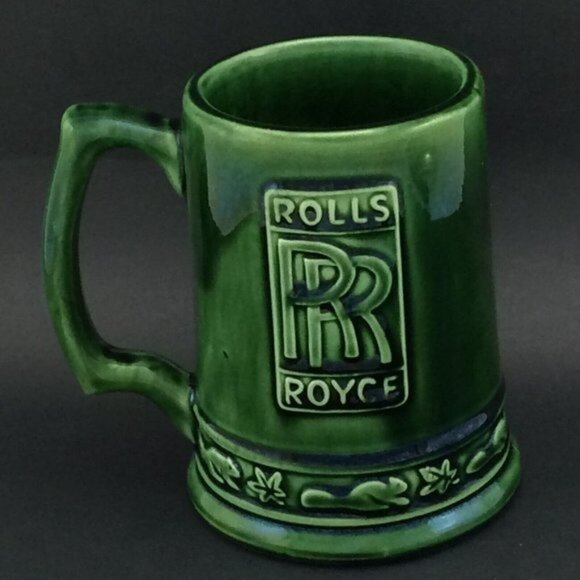 Vtg Beauce Rolls Royce Stein Mug Tankard Quebec Pottery Green Beauceware Power - Picture 1 of 15